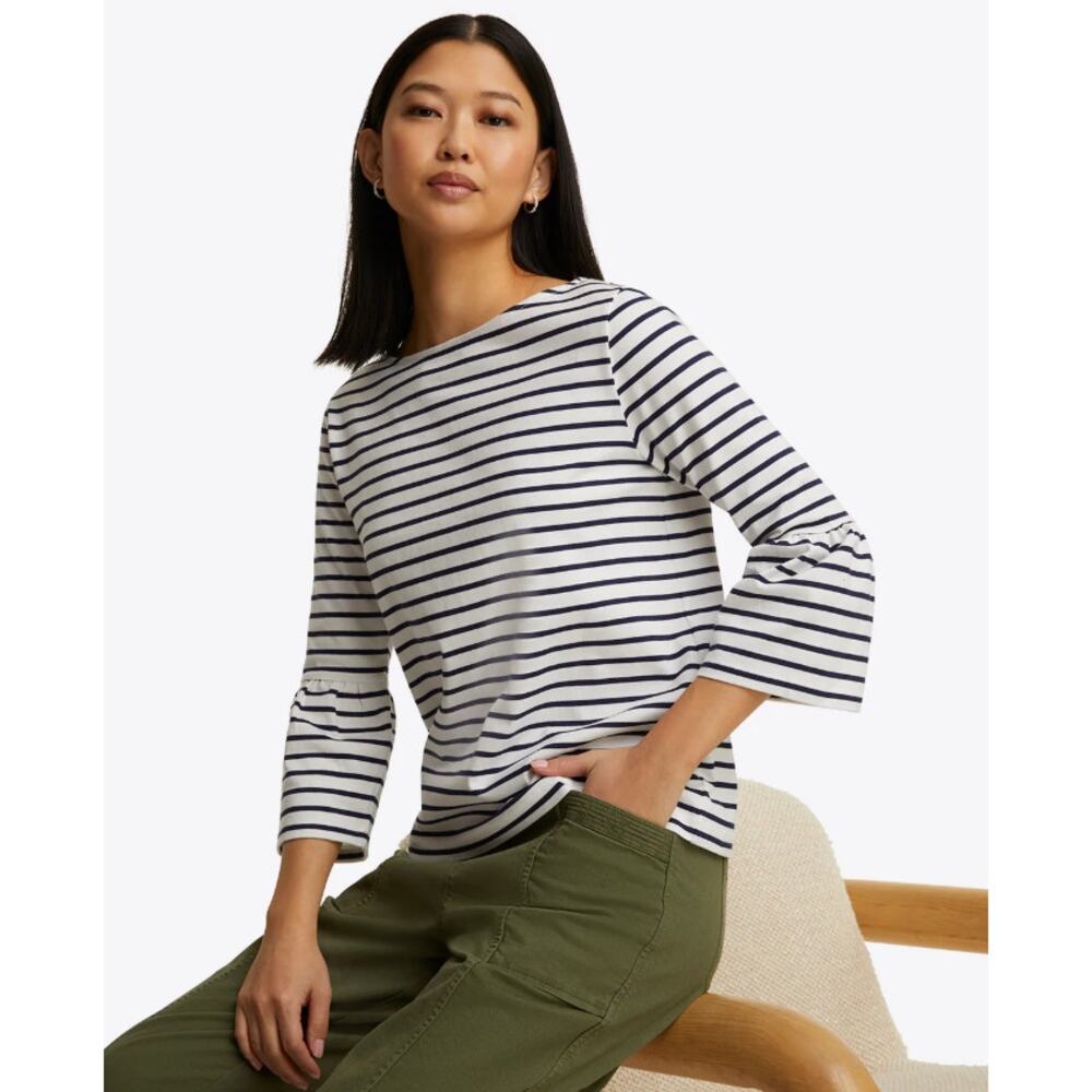 Draper James Women’s Corey Bell Sleeve Nautical Striped Top Size S White Blue‎